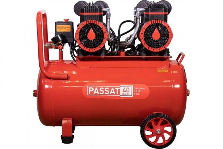 Компрессор PASSAT-40 BLACK тихий, без масл. (40л, 340л/мин, 1.8кВт) Компрессор PASSAT-40 BLACK тихий, без масл. (40л, 340л/мин, 1.8кВт)