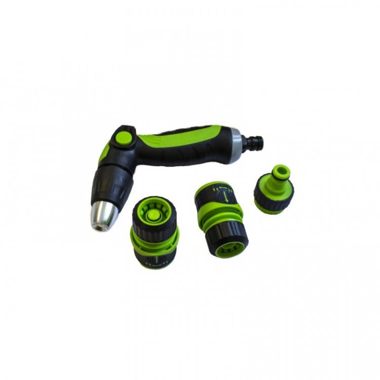Пистолет-распылитель поливочный с регулировкой подачи воды диаметра распыления в комплекте с быстроразъемами 4пр.,на блистере
