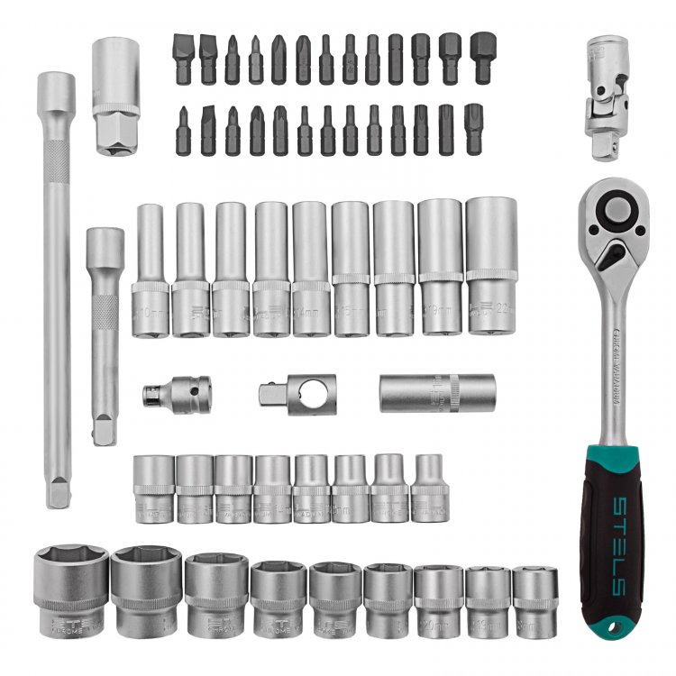 Набор инструментов 1/2", CrV, пластиковый кейс 60 предм, Stels Набор инструментов 1/2", CrV, пластиковый кейс 60 предм, Stels