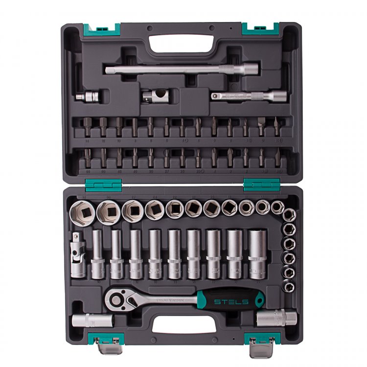 Набор инструментов 1/2", CrV, пластиковый кейс 60 предм, Stels Набор инструментов 1/2", CrV, пластиковый кейс 60 предм, Stels