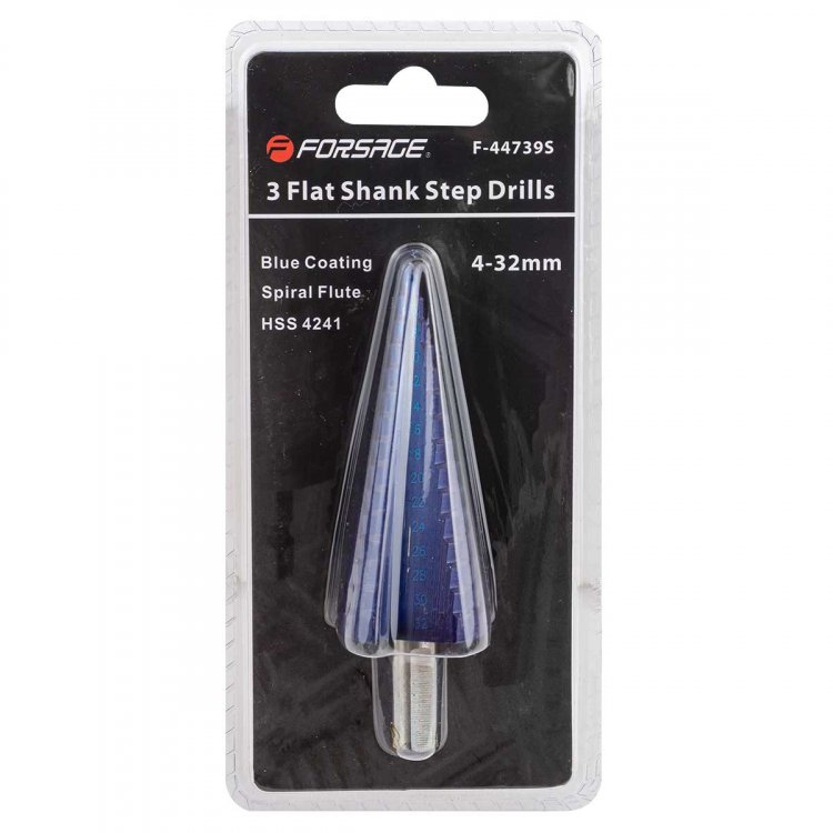 Сверло ступенчатое спиральное HSS(4-32мм)в блистере