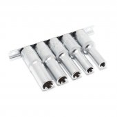 Набор головок глубоких Е-профиль 1/2" 5 пр. (Е10, Е12, Е14, Е16, Е18) на металл. планке Набор головок глубоких Е-профиль 1/2" 5 пр. (Е10, Е12, Е14, Е16, Е18) на металл. планке