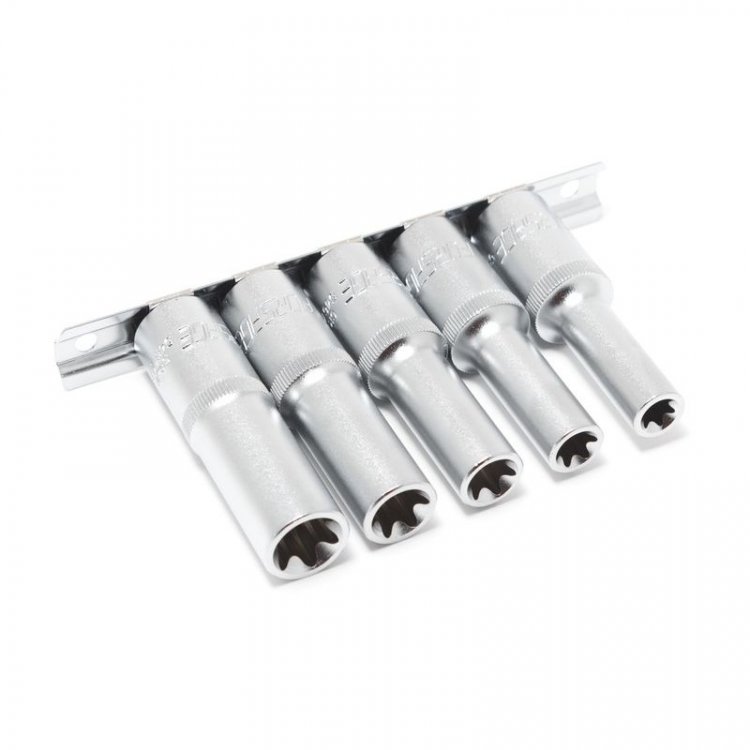 Набор головок глубоких Е-профиль 1/2" 5 пр. (Е10, Е12, Е14, Е16, Е18) на металл. планке Набор головок глубоких Е-профиль 1/2" 5 пр. (Е10, Е12, Е14, Е16, Е18) на металл. планке