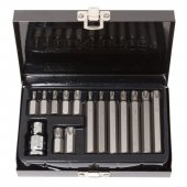 Набор бит TORX с отверстием и битодержателем,15пр. 1/2"(L: 30/75мм; Т20,Т25,Т30,Т40,Т45,Т50,Т55), в металлическом кейсе