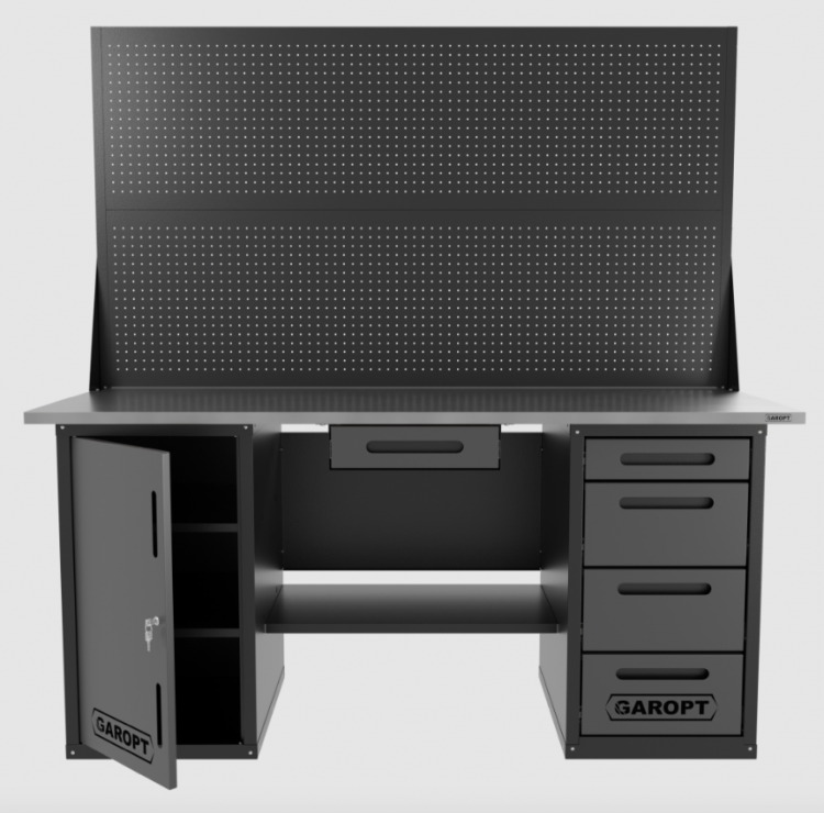 Верстак двухтумбовый дверь/4 ящиков с двумя экранами и ящиком, серый 1800*700 Garopt, GT1800DY1Y4PP2.grey Верстак двухтумбовый дверь/4 ящиков с двумя экранами и ящиком, серый 1800*700 Garopt, GT1800DY1Y4PP2.grey