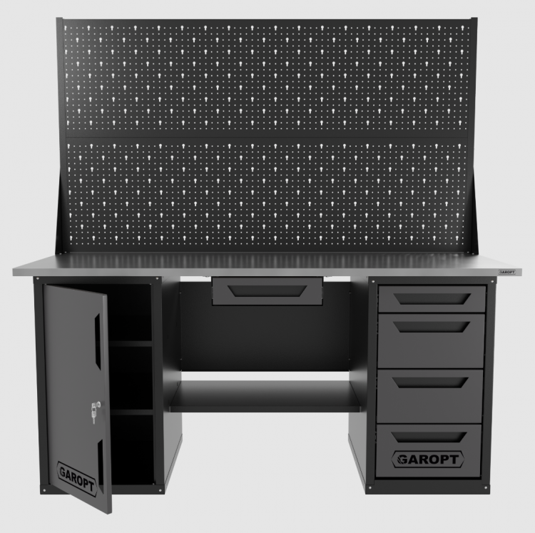 Верстак двухтумбовый дверь/4 ящиков с двумя экранами и ящиком, серый 1800*700 Garopt, GT1800DY1Y4PP2.grey Верстак двухтумбовый дверь/4 ящиков с двумя экранами и ящиком, серый 1800*700 Garopt, GT1800DY1Y4PP2.grey