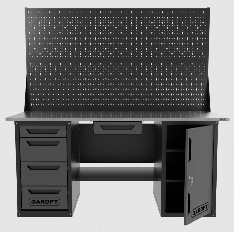 Верстак двухтумбовый дверь/4 ящиков с двумя экранами и ящиком, серый 1800*700 Garopt, GT1800DY1Y4PP2.grey Верстак двухтумбовый дверь/4 ящиков с двумя экранами и ящиком, серый 1800*700 Garopt, GT1800DY1Y4PP2.grey