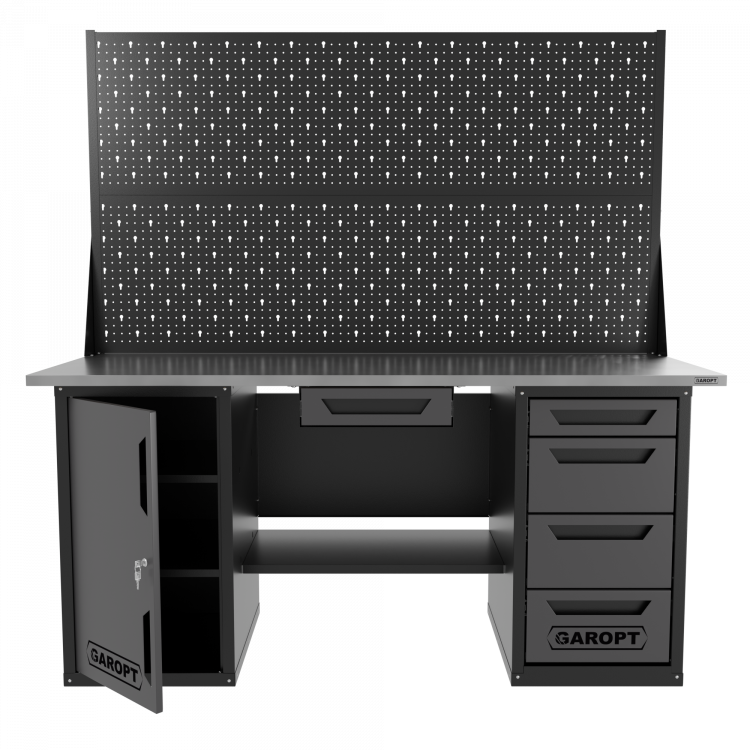 Верстак двухтумбовый дверь/4 ящиков с двумя экранами и ящиком, серый 1800*700 Garopt, GT1800DY1Y4PP2.grey