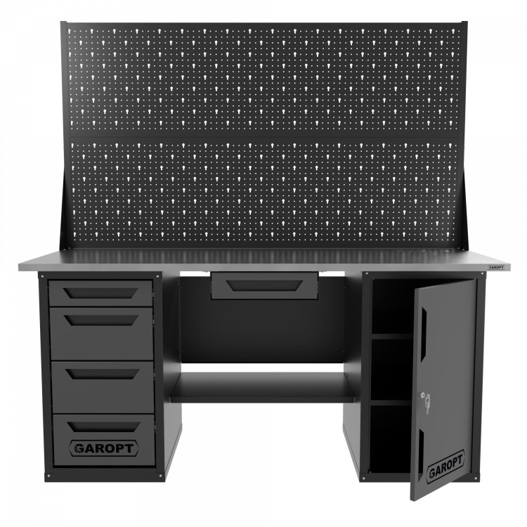 Верстак двухтумбовый дверь/4 ящиков с двумя экранами и ящиком, серый 1800*700 Garopt, GT1800DY1Y4PP2.grey