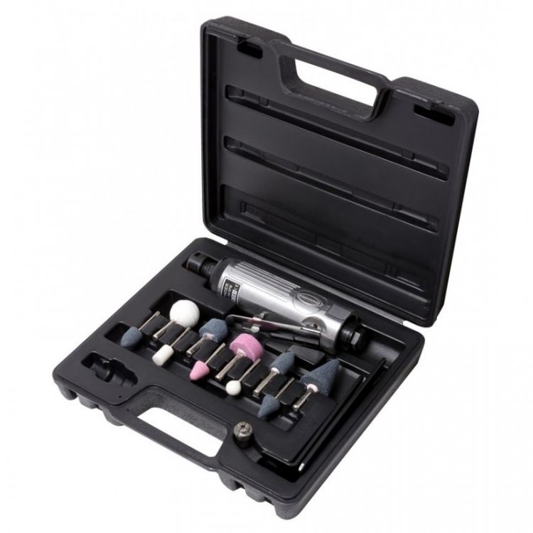 Пневмозачистная машинкав комплекте с камнями (цанга-3мм,6мм 23000об/мин, 113л/мин, L-172мм), в кейсе