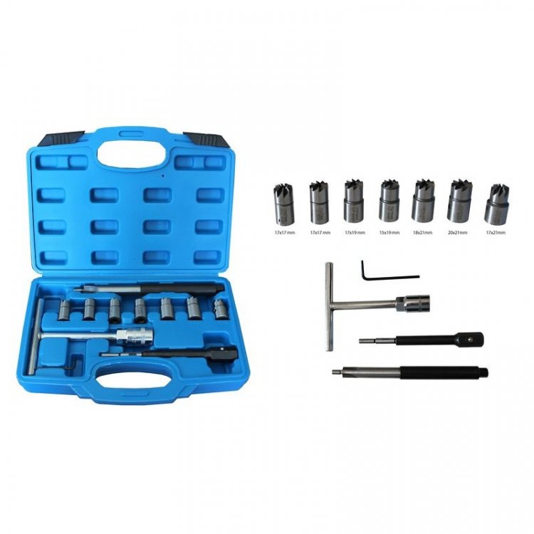 Набор фрез для чистки и восстановления посадочных мест дизельных форсунок 10пр(15х19, 17х17, 17х19, 17х21,18х21,20х21мм) кейсе