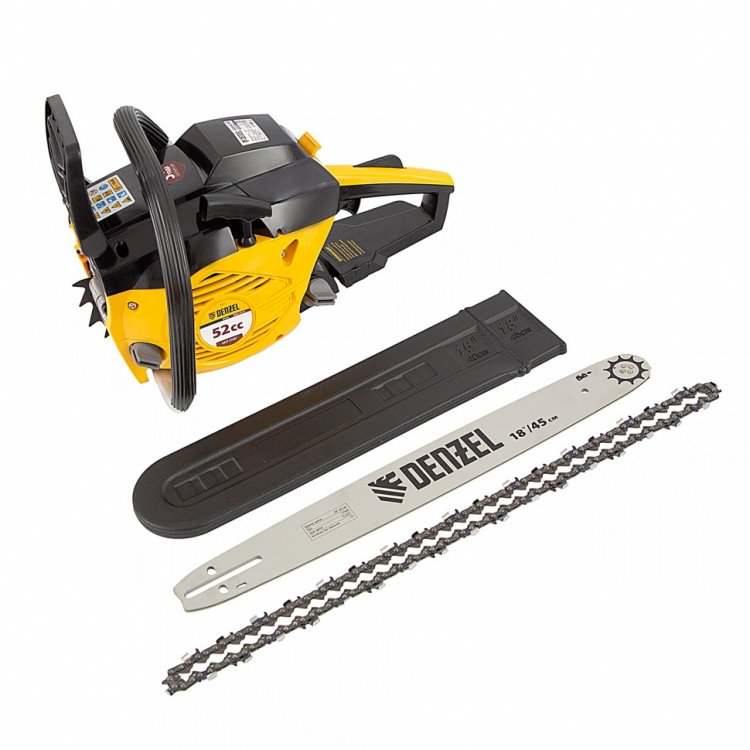 Пила цепная бензиновая DGS-5218, шина 45 см, 52см3, 3,5 л.с., шаг 0,325, паз 1,5 мм, 72 зв// Denzel