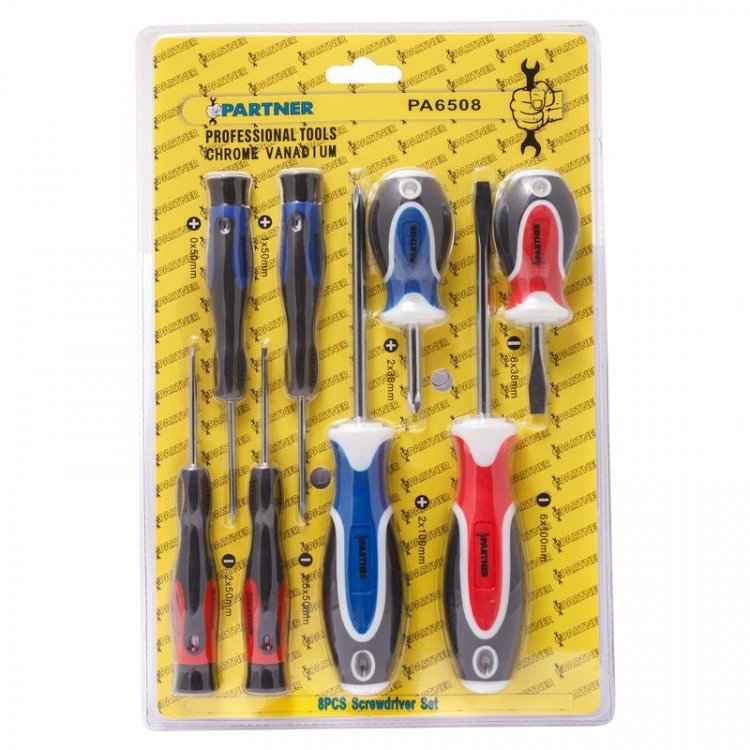 Набор отверток 8пр. (SL: 6х38мм, 6х100мм, 2х50мм, 2.5х50мм, PH: PH2x100мм, PH2x38мм, PH1x50мм, PH0x50мм)в блистере
