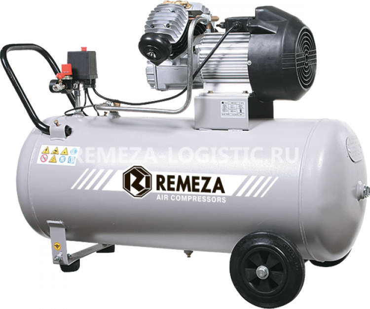 Компрессор поршневой  с прямым приводом (бытовая серия) 100.J2047B REMEZA (Белоруссия): 400 л/мин., 8 бар, ресивер 100 л., 2,2 кВт, 220В, габариты без упак. 1080х490х805 мм, 74 кг.