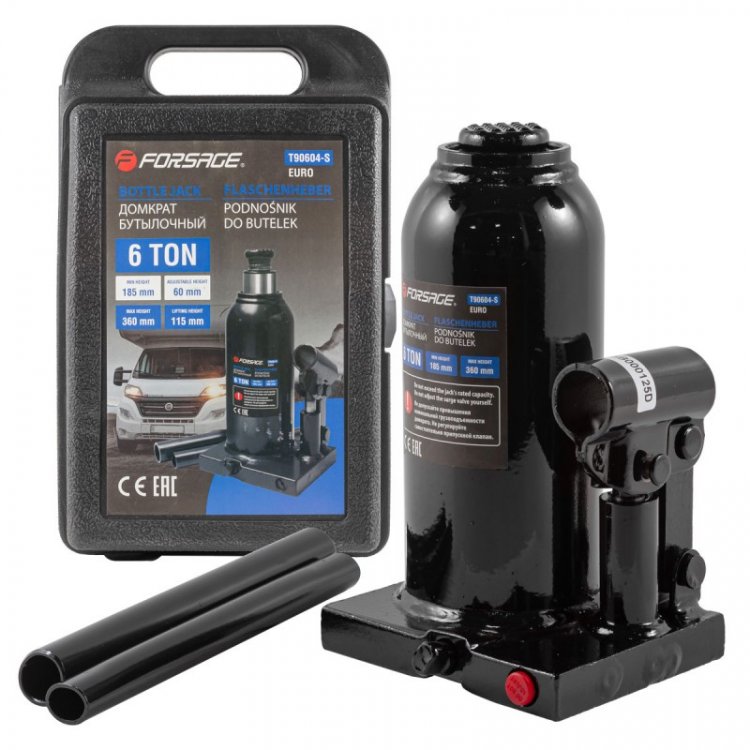 Домкрат бутылочный  6т с клапаном (h min 185мм, h max 360мм, ход штока-115мм, ход винта-60мм) Домкрат бутылочный  6т с клапаном (h min 185мм, h max 360мм, ход штока-115мм, ход винта-60мм)