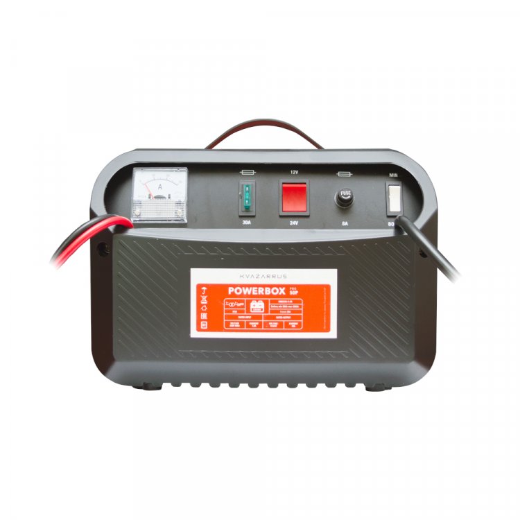 Зарядное устройство KVAZARRUS PowerBox 50P - Напряж. питан. - 220В/50Гц, потреб.ток - 7,5А, Заряж.аккум 12/24В, АЧ 50-400, ток заряд 30А-35А, напряж.заряда 12/24: 14.5-14.8/29-29.6, ток запуска 12/24 - НЕТ, защита от перегрева, темп.-20С - +40С, длин Зарядное устройство KVAZARRUS PowerBox 50P - Напряж. питан. - 220В/50Гц, потреб.ток - 7,5А, Заряж.аккум 12/24В, АЧ 50-400, ток заряд 30А-35А, напряж.заряда 12/24: 14.5-14.8/29-29.6, ток запуска 12/24 - НЕТ, защита от перегрева, темп.-20С - +40С, длин