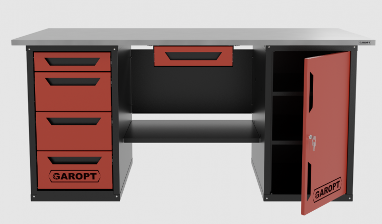 Верстак с ящиком двухтумбовый дверь/4 ящиков, красный 1800*700 Garopt, GT1800DY1Y4.red