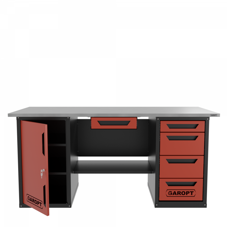 Верстак с ящиком двухтумбовый дверь/4 ящиков, красный 1800*700 Garopt, GT1800DY1Y4.red