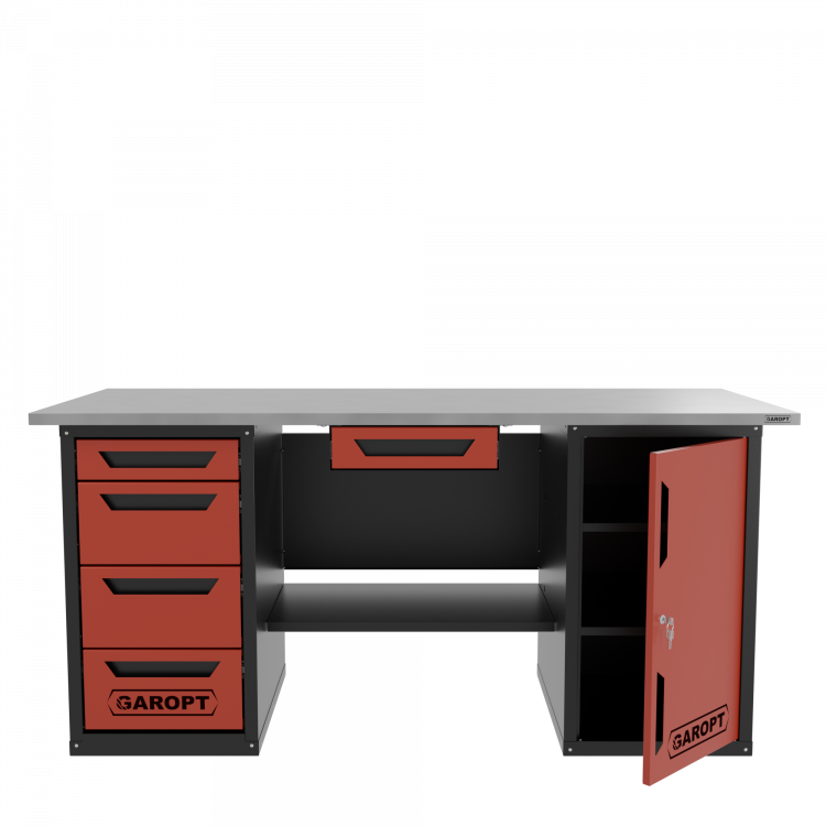 Верстак с ящиком двухтумбовый дверь/4 ящиков, красный 1800*700 Garopt, GT1800DY1Y4.red
