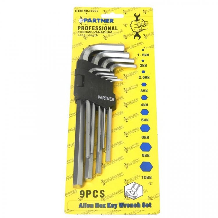 Набор ключей 6-гранных Г-образных длинных 9пр.(1,5-10мм) в пластиковом держателе