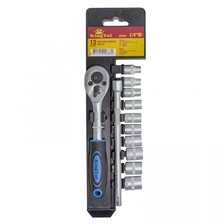 Набор головок с трещоткой и удлинителем в пласт. держателе 13пр. 1/4" (4-13мм, 6-гран.)