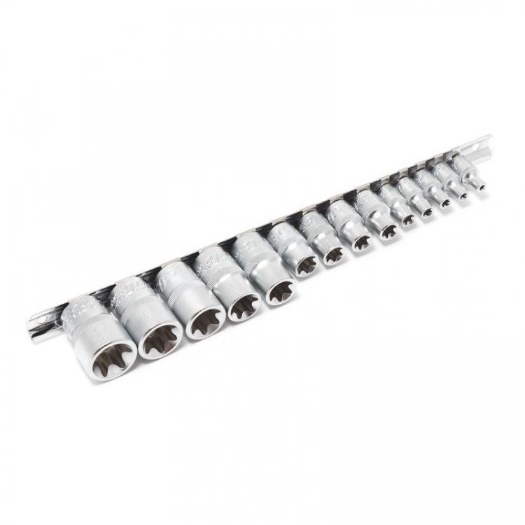Набор головок Е-профиль 15пр. 1/4"&3/8"&1/2" (1/4"Е4-Е8,3/8"Е10-Е14,1/2"Е16-Е24) на планке