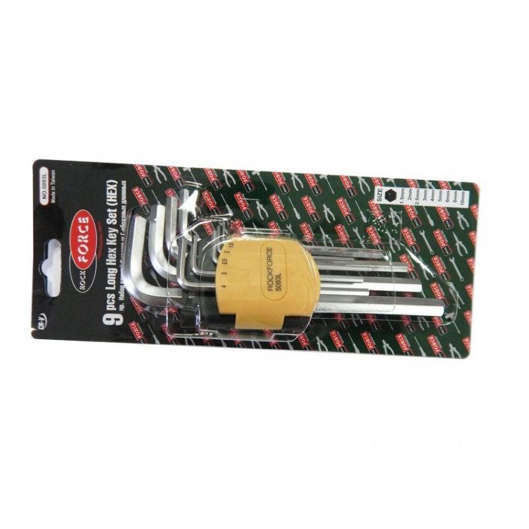 Набор ключей Г-образных 6-гранных длинных 9пр. (1.5, 2, 2.5, 3-6, 8, 10мм) в пластиковом держателе