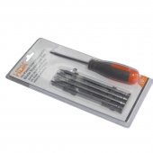 Отвертка переставная с набором бит, 10пр.(L-220мм Н4хН3/16, Н4хН7/32, Н5хН9/64, Н6хН5/32, Т15хТ25, РН1хSL3/16, PH2хSL1/4, PZ1хSQ1, PZ2хSQ2),в блистере