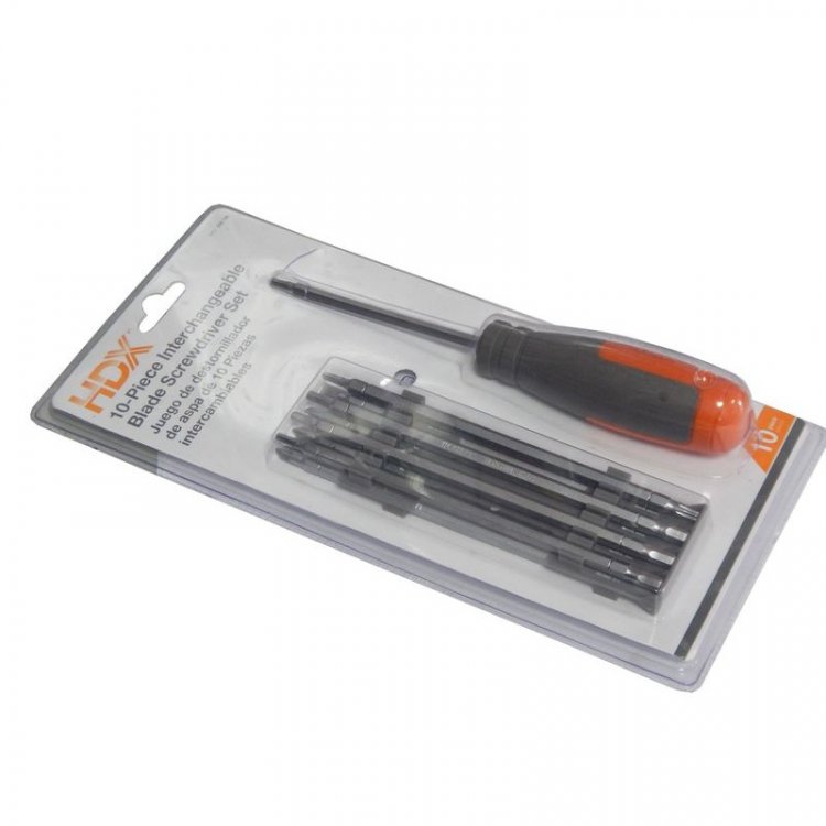 Отвертка переставная с набором бит, 10пр.(L-220мм Н4хН3/16, Н4хН7/32, Н5хН9/64, Н6хН5/32, Т15хТ25, РН1хSL3/16, PH2хSL1/4, PZ1хSQ1, PZ2хSQ2),в блистере