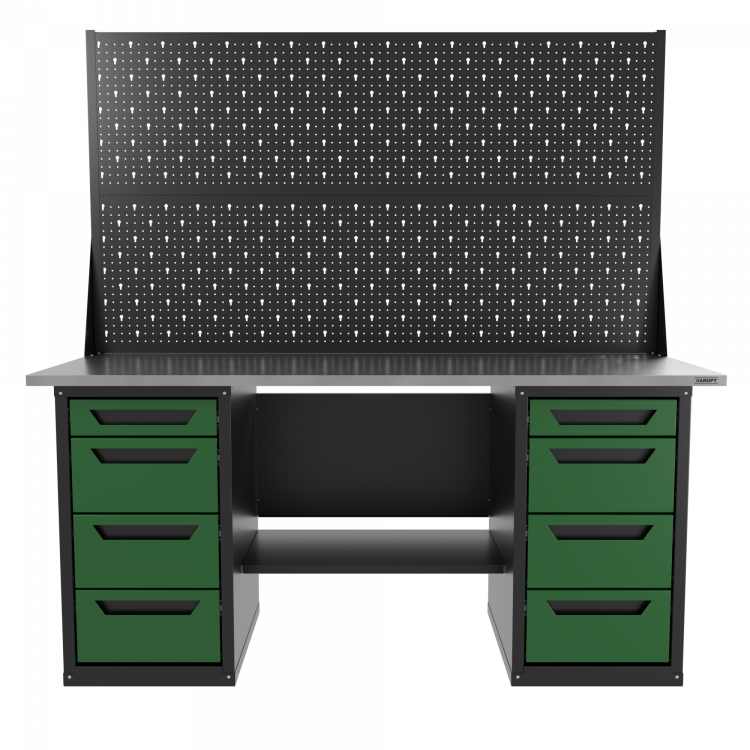 Верстак двухтумбовый 4 ящиков /4 ящиков с двумя экранами, зеленый 1800*700 GAROPT, GT1800Y4Y4PP2.green