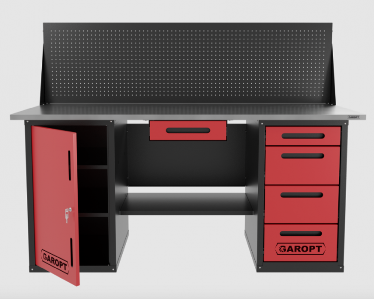 Верстак двухтумбовый дверь/4 ящиков с экраном и ящиком, красный 1800*700 Garopt, GT1800DY1Y4PP.red Верстак двухтумбовый дверь/4 ящиков с экраном и ящиком, красный 1800*700 Garopt, GT1800DY1Y4PP.red