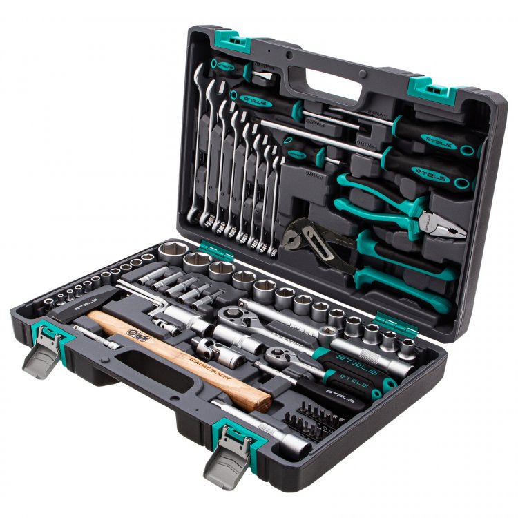 Набор инструментов 1/2", 1/4", CrV, пластиковый кейс 76 предм, Stels Набор инструментов 1/2", 1/4", CrV, пластиковый кейс 76 предм, Stels