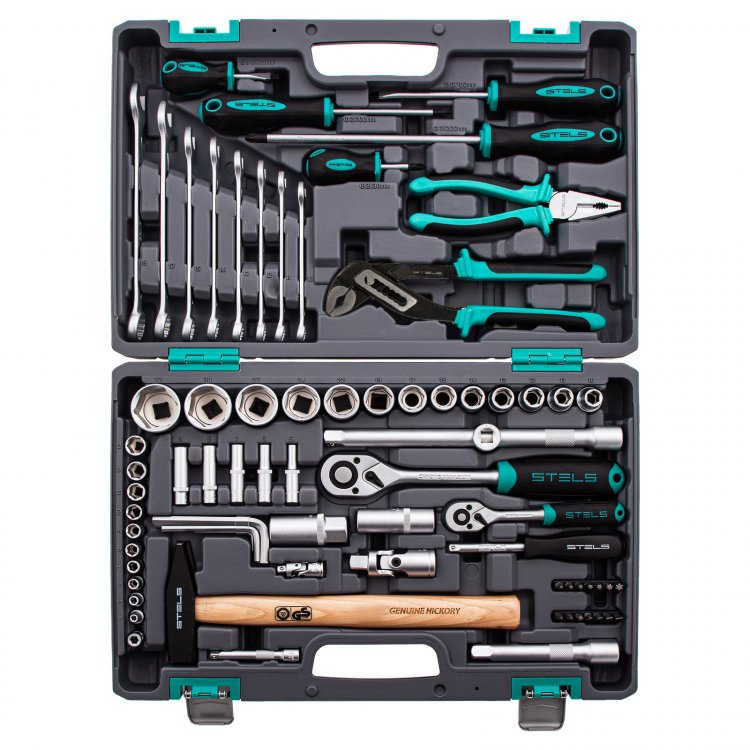 Набор инструментов 1/2", 1/4", CrV, пластиковый кейс 76 предм, Stels Набор инструментов 1/2", 1/4", CrV, пластиковый кейс 76 предм, Stels