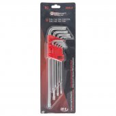 Набор ключей Г-образных TORX экстра длинных c отверстием CR-V, 9пр. (Т10,15,20,25,27,30,40,45,Т50), на пластиковом держателе Набор ключей Г-образных TORX экстра длинных c отверстием CR-V, 9пр. (Т10,15,20,25,27,30,40,45,Т50), на пластиковом держателе