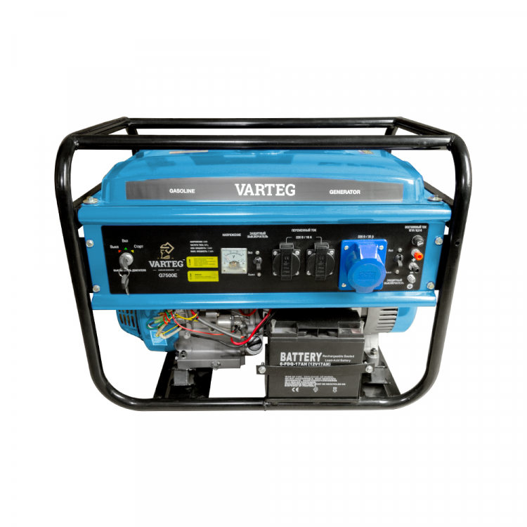 Бензиновый генератор Varteg G7500E - Бензиновый генератор Varteg G7500 (7.0 кВт / 7.5 кВт; 4Т двигатель 190F 420 куб.см 15 л.с.; медь; 2*230В/16А + 1*230В/32А + 12В/5А; старт с ключа; стрелочный вольтметр; бак 25л) (арт. 5822) Бензиновый генератор Varteg G7500E - Бензиновый генератор Varteg G7500 (7.0 кВт / 7.5 кВт; 4Т двигатель 190F 420 куб.см 15 л.с.; медь; 2*230В/16А + 1*230В/32А + 12В/5А; старт с ключа; стрелочный вольтметр; бак 25л) (арт. 5822)