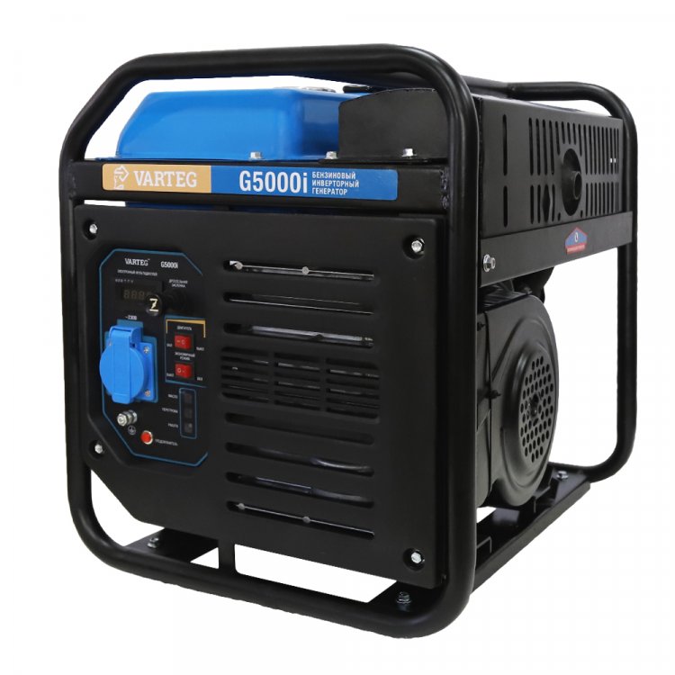 Бензиновый инверторный генератор VARTEG G5000i - Бензиновый инверторный генератор VARTEG G5000i (4,3 - 4,7 кВт / 1 * 230В-16А / 7 л.с. / топливный бак 8.5 л / МФД 4в1 / маслодатчик / экономичный режим / ручной запуск / медь / вес 32.5 кг) (арт. 8457)