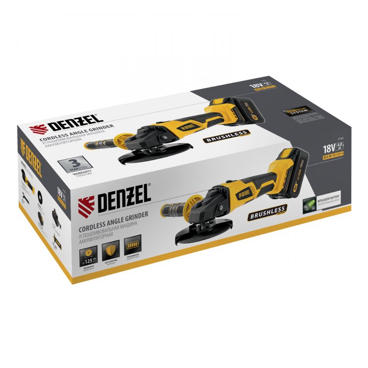 Машина углошлифовальная аккумуляторная бесщет. BLG-IB-18-125-4, Li-ion, 18 В// Denzel Машина углошлифовальная аккумуляторная бесщет. BLG-IB-18-125-4, Li-ion, 18 В// Denzel