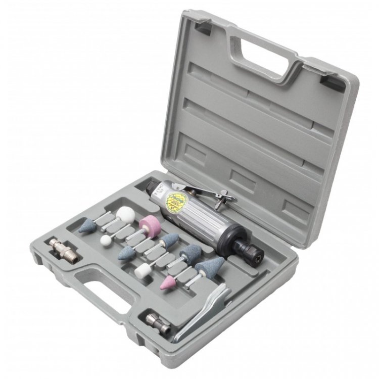 1/4" Пневмобормашинка 22000 об/мин с набором камней 16пр., в кейсе (цанга 3мм,6мм)