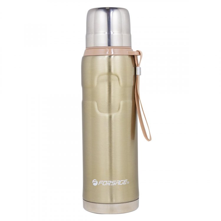 Термос для напитков 750мл(нерж.сталь,пробка с термоизолятором,крышка-кружка,горячее-до18ч,холодное-до 24ч,золотистый)