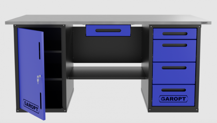 Верстак с ящиком двухтумбовый дверь/4 ящиков, синий 1800*700 Garopt, GT1800DY1Y4.blue