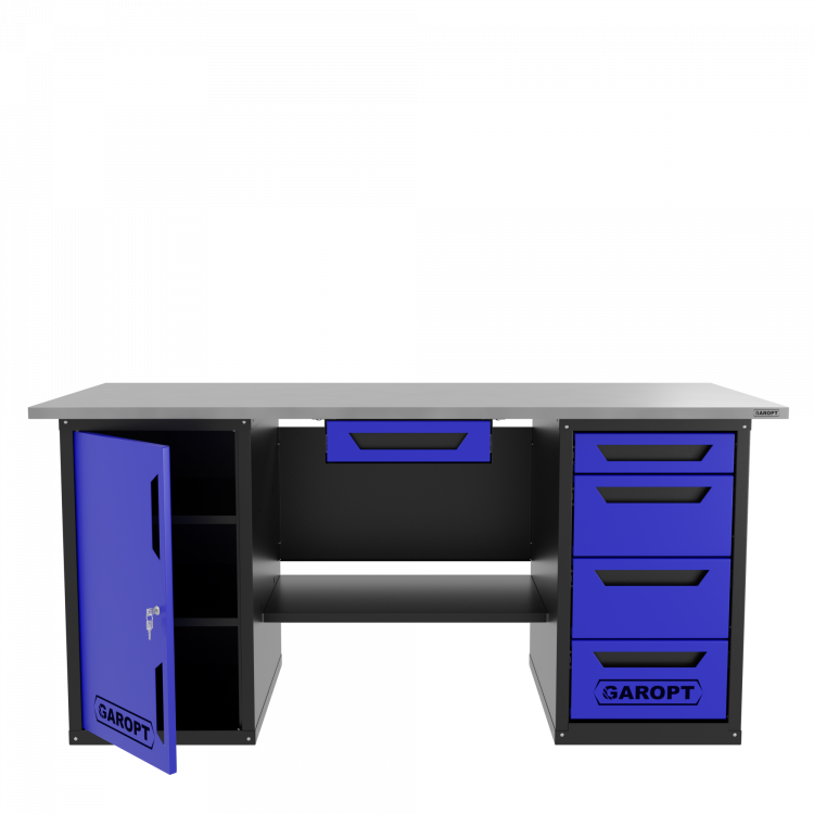 Верстак с ящиком двухтумбовый дверь/4 ящиков, синий 1800*700 Garopt, GT1800DY1Y4.blue