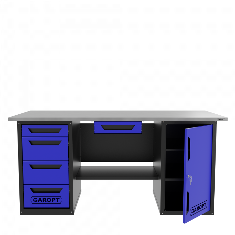 Верстак с ящиком двухтумбовый дверь/4 ящиков, синий 1800*700 Garopt, GT1800DY1Y4.blue