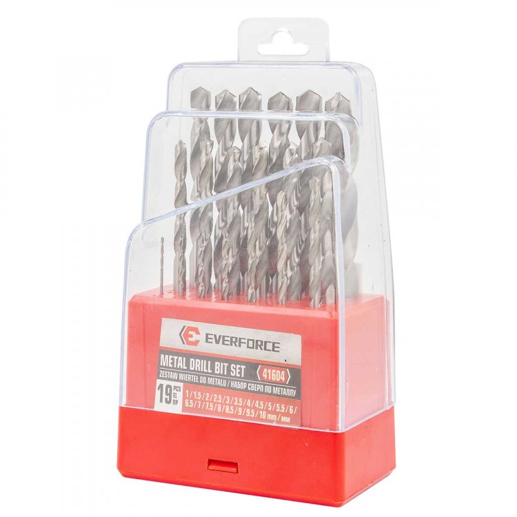 Набор сверл по металлу 19пр(1-10мм, шаг 0,5мм),в пластиковом футляре