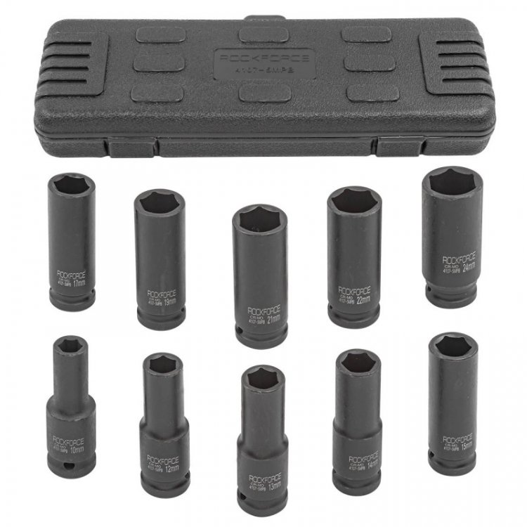 Набор головок ударных глубоких 10пр.,1/2" 6гр.(10,12-15,17,19,21,22,24мм), в кейсе