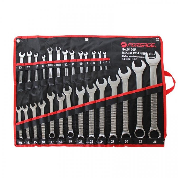 Набор ключей комбинированных универсальный 27пр.(6-36мм),разрезные 2пр(10-12,11-13мм) трещоточные 4пр(8-13мм) на полотне