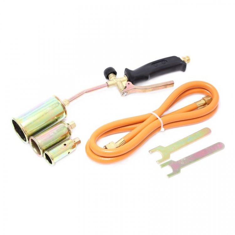 Горелка газовая с насадками и гибким шлангом (насадки-25,35,50мм; L-390мм; L шланга-1.5м) в блистере