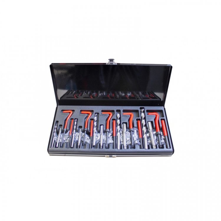 Набор приспособлений и футорок для  восстановления резьбы: М5х0,8 М6х1,0 М8х1,25 М10х1,5 М12х1,75 (131пр.)в кейсе.