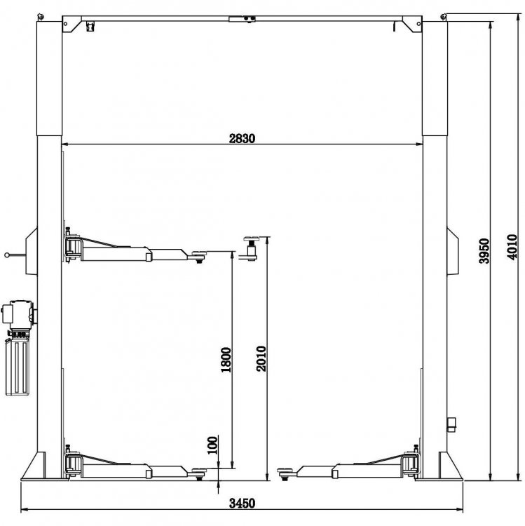 Подъемник комплект г/п 4 т. упр.стопорами на 1-й колонне с анкерами и проставками KraftWell арт. VERSA 2C/220