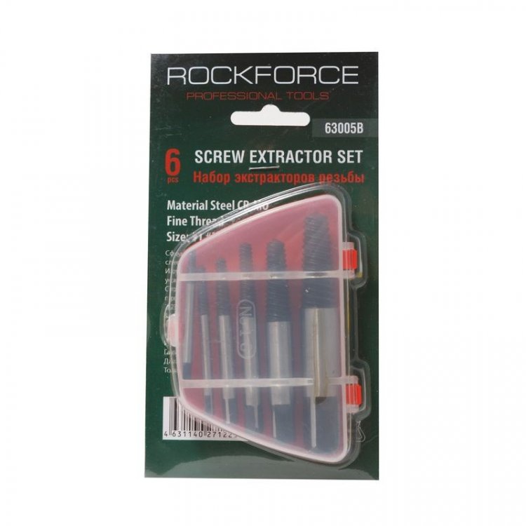 Набор экстракторов резьбы 6пр.(М3-М25; Ø:3-6мм, 6-8мм, 8-11мм, 11-14мм, 14-18мм, 18-22мм; "мелкий шаг"), в пластиковом футляре