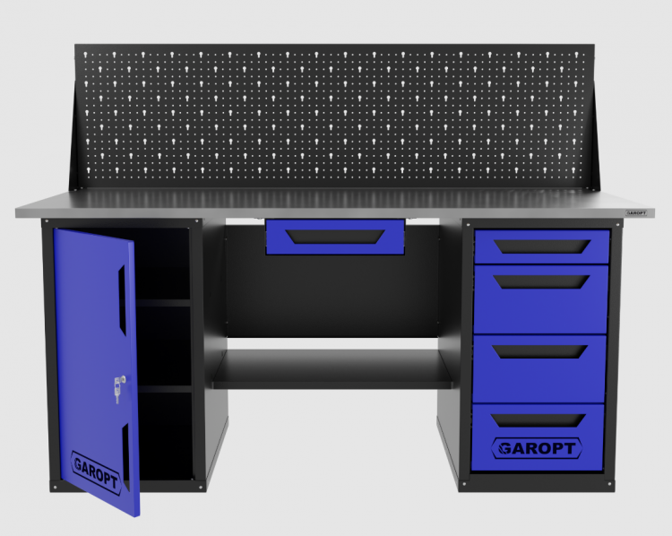 Верстак двухтумбовый дверь/4 ящиков с экраном и ящиком, синий 1800*700 Garopt, GT1800DY1Y4PP.blue Верстак двухтумбовый дверь/4 ящиков с экраном и ящиком, синий 1800*700 Garopt, GT1800DY1Y4PP.blue